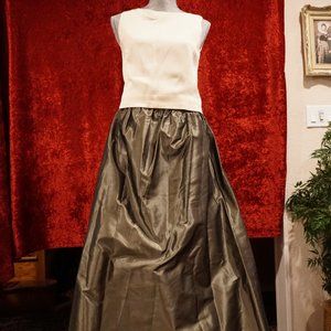 Carlisle White Blouse with Brown long Rickie Freeman Skirt